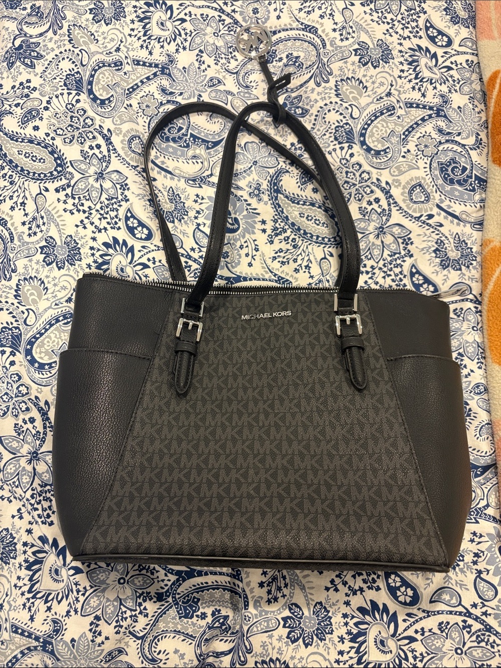 Michael Kors Black Logo Canvas and Leather Shoulder Tote
